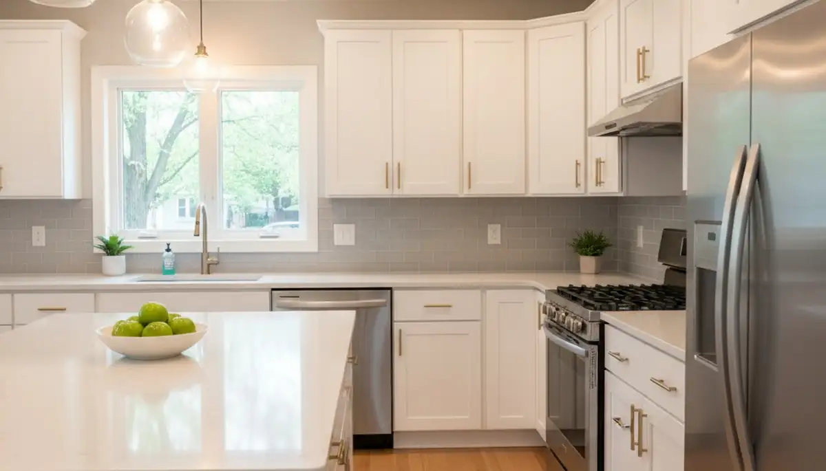 Refinished kitchen cabinets in Minneapolis, MN showing smooth, durable finishes by local house painters