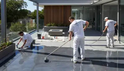Professional concrete staining on residential patio in Minneapolis, MN by expert house painters