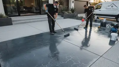 Professional concrete staining on Minneapolis MN driveway by local house painters