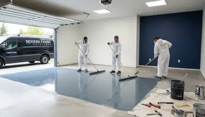 Epoxy floor coating in Minneapolis MN garage by professional house painters for durable protection