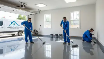 Professional epoxy floor coating in Minneapolis MN garage by local house painting experts