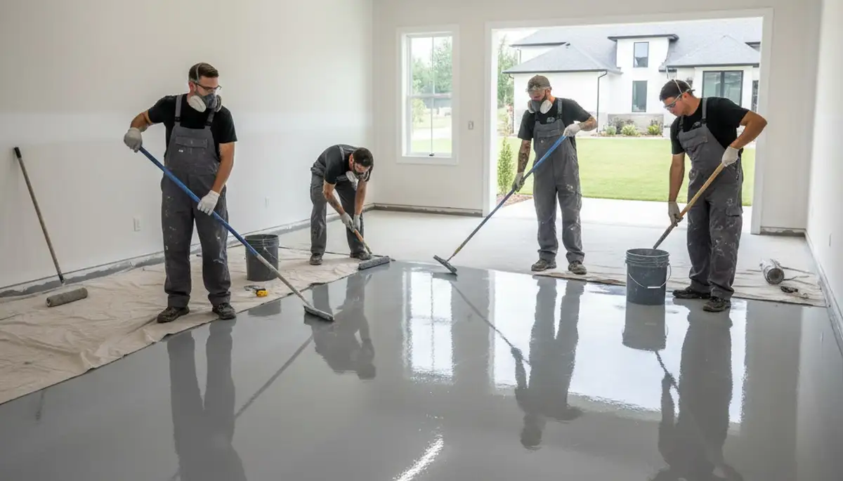 Epoxy floor coating in Minneapolis MN garage by professional house painters for durable protection