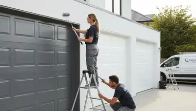 Professional garage door painting in Minneapolis, MN by expert house painters for durable winter protection