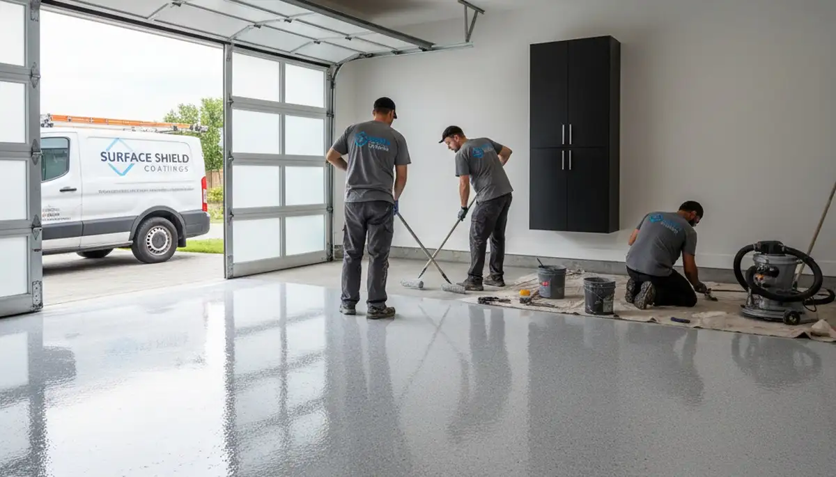 Professional garage floor epoxy coating in Minneapolis MN by expert house painters for durable protection