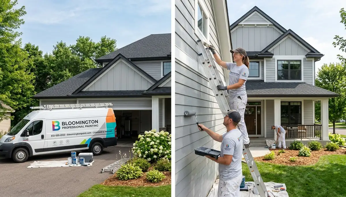 Professional house painters working on residential exterior in Minneapolis, MN