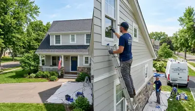 Professional house painters working on home exterior in Minneapolis MN
