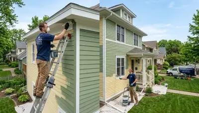 Professional house painters working on residential exterior in Minneapolis MN