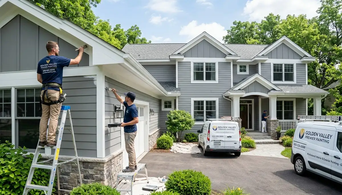 Professional house painters working on residential exterior in Minneapolis MN