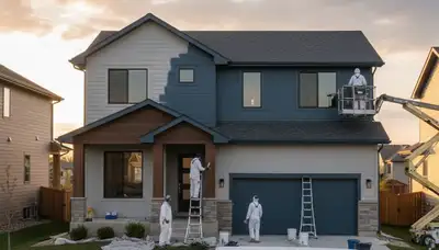 Professional house painters working on residential exterior in Minneapolis, MN