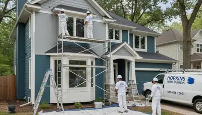 Professional house painters working on residential exterior in Minneapolis, MN