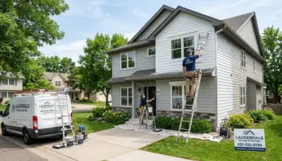 Professional house painters finishing exterior home in Minneapolis MN