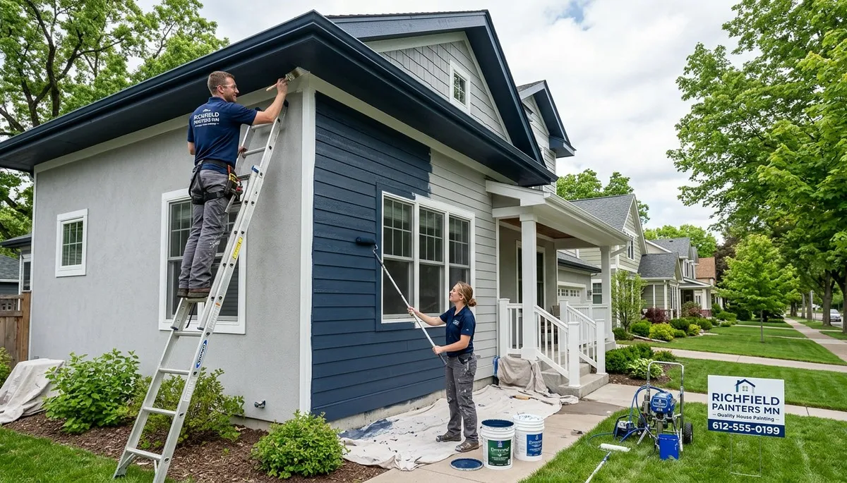 Professional house painters working on residential exterior in Minneapolis, MN