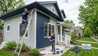 Professional house painters working on residential exterior in Minneapolis, MN