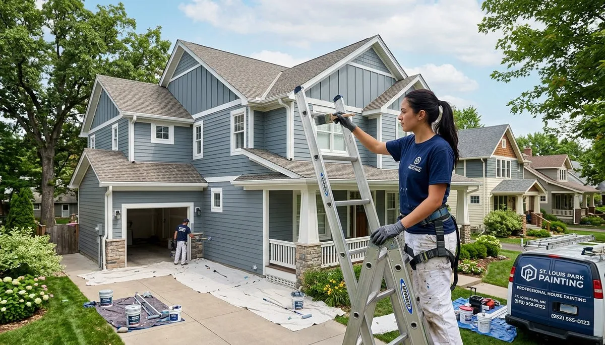 Professional house painters working on exterior home in Minneapolis MN