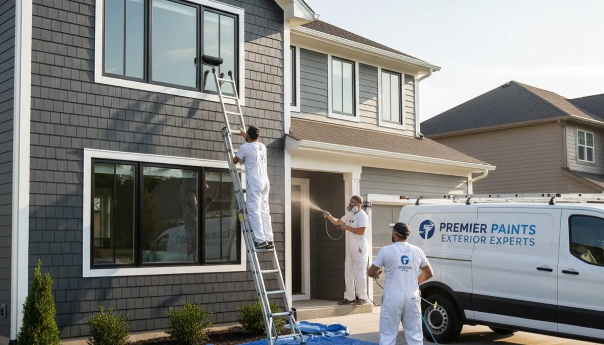Professional siding painting on Minneapolis MN home by expert house painters