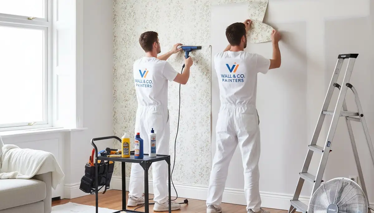 Professional wallpaper removal service in Minneapolis MN by expert house painters preparing walls for paint
