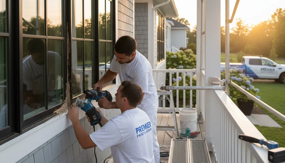 Professional wood rot repair on Minneapolis MN home exterior by expert house painters