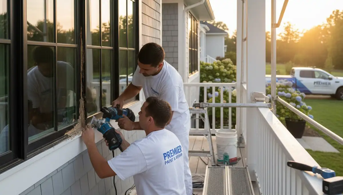 Professional wood rot repair on Minneapolis MN home exterior by expert house painters